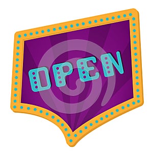 Open an arrow with neon lights. Retro label with bulbs.The opening of the store. Grand opening.