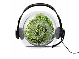 Open audio headset listening nature in globe
