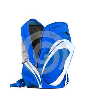 Open backpack isolated on a white background photo