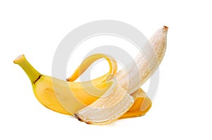 Open banana isolated on white background