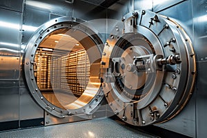 Open Bank Vault Door Revealing Safety Deposit Boxes in Depositary