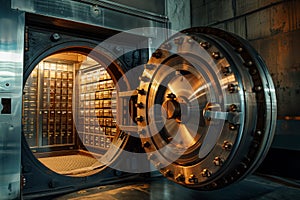 Open Bank Vault Door Revealing Safety Deposit Boxes in Depositary