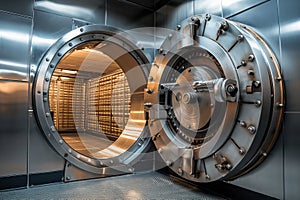 Open Bank Vault Door Revealing Safety Deposit Boxes in Depositary