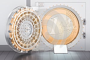 Open Bank Vault with Euro coin, 3D