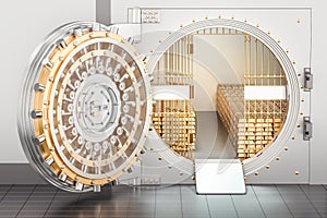 Open Bank Vault with golden ingots, 3D