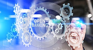 Open banking financial technology fintech concept on virtual screen.