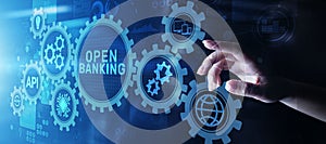 Open banking financial technology fintech concept on virtual screen.