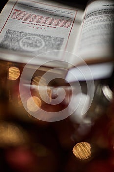 Open bible in church for wedding ceremony