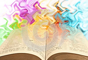 open bible heavenly glory kingdom god colours rainbow jesus christ religion abstract