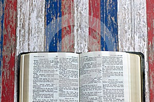 Open Bible on a Red, white and blue background