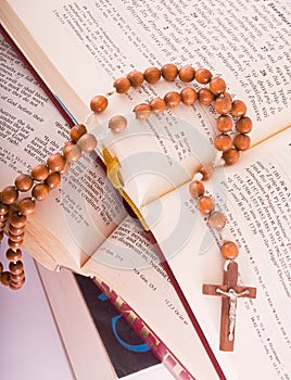 Open Bible and rosary