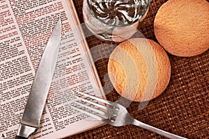 Open bible spiritual food and drink