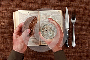 Open bible spiritual food and drink