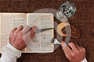Open bible spiritual food and drink