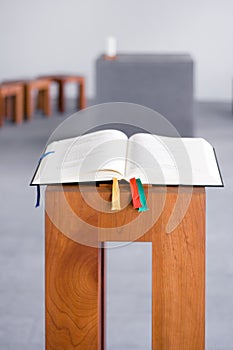 Open Bible on Wooden Console