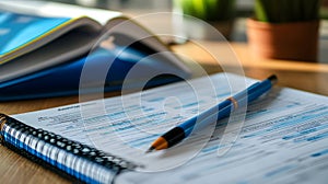 Open binder with business plan and financial data