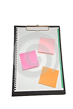 Open binder with post-it notes