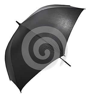Open black big umbrella isolated on white
