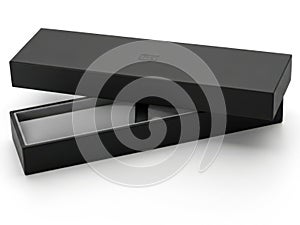 Open black rectangular gift box on white background