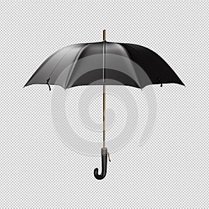 Open black umbrella isolated on transparent background