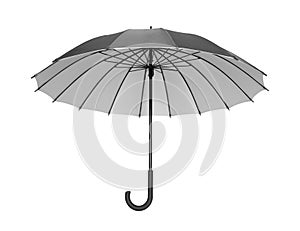 Open black umbrella isolated on white