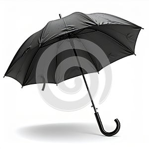 Open Black Umbrella Isolated on White Background with Shadow Coverage