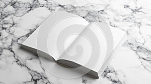 Open Blank Book on Marble Surface