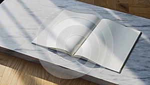 Open Blank Book on Marble Surface
