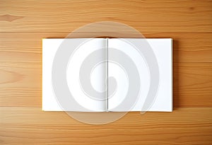 Open Blank Book Mockup on Rustic Wooden Table