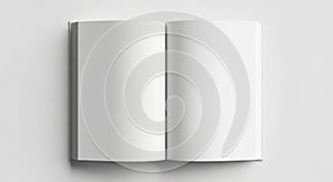 Open blank book pages spread top view minimalist design