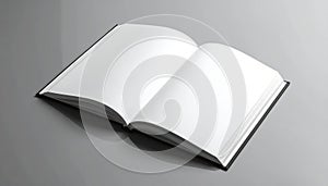 Open Blank Book on Reflective Gray Surface