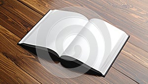 Open Blank Book on Rustic Wooden Table