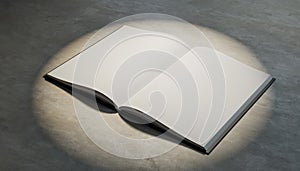 Open Blank Book on Textured Surface with Spotlight