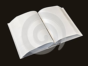 Open blank dictionary, book isolated on black