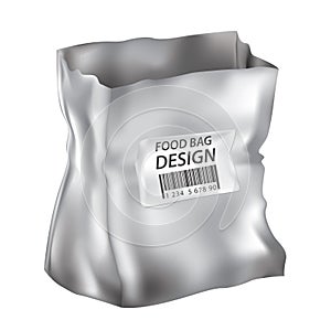 Open blank foil food bag packaging with hite tag.