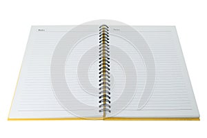 Open blank note book on white