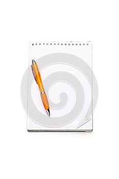 Open blank note pad with ring binder and ball pen