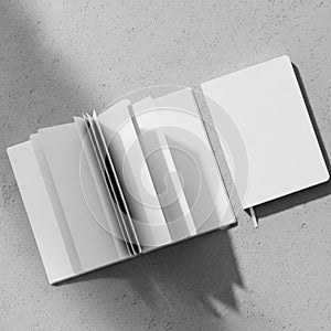 Open blank notebook on concrete surface