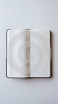 Open Blank Notebook with Lined Pages on Minimalist White Background