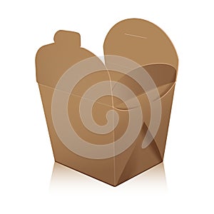 Open blank wok takeout box mockup. Vector 3d packaging. Carton box for asian or chinese take away food paper bag