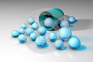 Open blue capsule with blue medicinal granules. Pharmacy drugstore. Antibiotic capsule. Probiotic capsule. Vitamin and