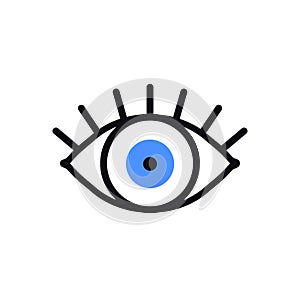 Open blue eye line icon on white background. Look, see, sight, view sign and symbol. Vector linear graphic element