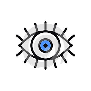 Open blue eye line icon on white background. Look, see, sight, view sign and symbol. Vector linear graphic element