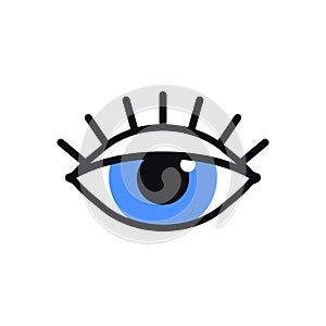 Open blue eye line icon on white background. Look, see, sight, view sign and symbol. Vector linear graphic element