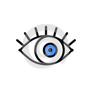 Open blue eye line icon on white background. Look, see, sight, view sign and symbol. Vector linear graphic element