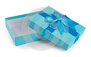 Open blue gift box isolated on white background