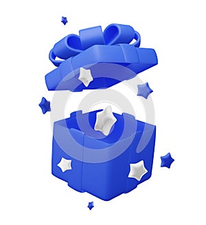 Open blue Gift Box with star. Enter to Win Prizes. Vector Illustration.
