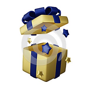 Open blue Gift Box with star. Enter to Win Prizes. Vector Illustration.