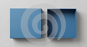 Open Blue Gift Box on White Background, Top View