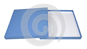Open blue rectangular box isolated on white